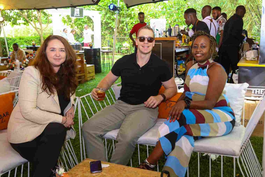 EABL’s Waithera Kabiru, with Eskimi Regional Sales Director, Adrian Ciesielski and Vita Gazifulina during The Bar Soiree Launch event at Village creative.