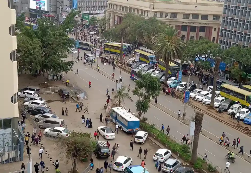 Moi Avenue Street in Nairobi Kenya. Invesco Assurance Company is barred from entering into new contracts and policyholders are advised to seek alternative coverage.