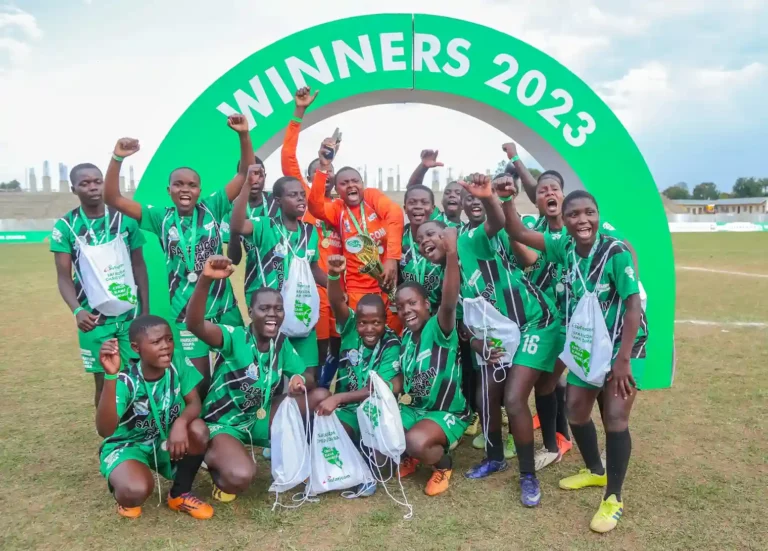 Brenda girls celebrate after winning the Safaricom Chapa Dimba Western Region final stadium against Lugari Progressive at Bukhungu stadium today. The match ended 2-1 in favor of Brenda girls.