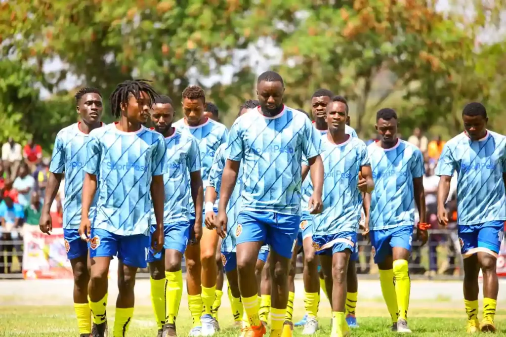 Murang’a Seal players during thw warm up session before playing against Shabana FC