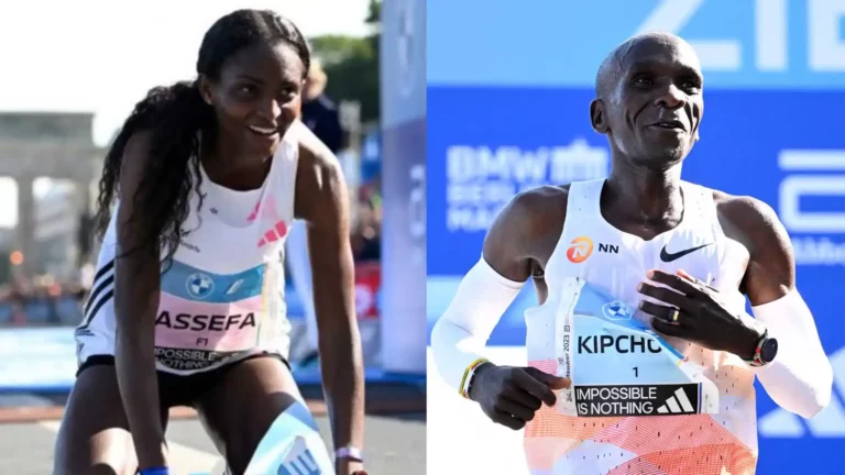 Ethiopia's Tigist Assefa and Kenya's Eliud Kipchoge in Berlin