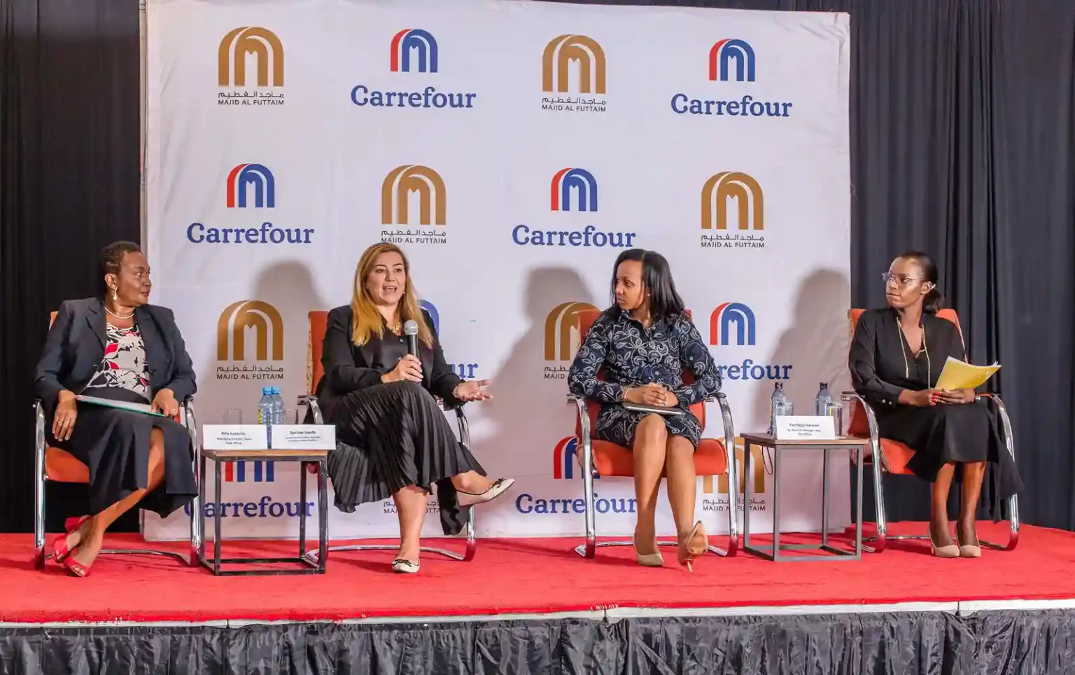 From Left; Rita Kavashe, Managing Director Isuzu East Africa, Desiree Sayde – SVP Legal and Compliance MAF Retail LCC, Eva Ngigi- Sarwari – Ag.General Manager, Visa East Africa and Queenta Ndanu, Country Marketing and comms Manager Carrefour, during the launch of Majid AL Futtaim Retail Women in Retail Council Kenya event