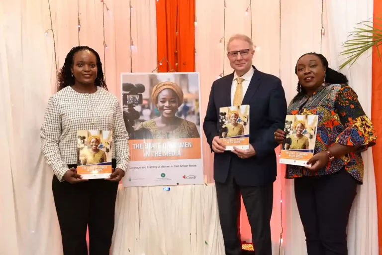 Presidential Advisor on Women's Rights Hon. Harriet Chigai, Aga Khan University Provost Dr. Carl Amrhein and Graduate School of Media and Communications Dean, Prof. Nancy Booker during the launch The State of Women in Media Report which covers analysis of media in East Africa to mark the onset of International Women’s Day celebrations.