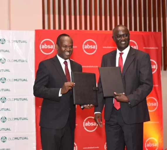 Absa Bank Kenya MD & CEO Abdi Mohamed and Old Mutual East Africa Group CEO Arthur Oginga officially launch the Linda Biz SME bundled insurance solution that offers a comprehensive suite of insurance products including general, health and life insurance uniquely tailored to meet the specific needs of SMEs.