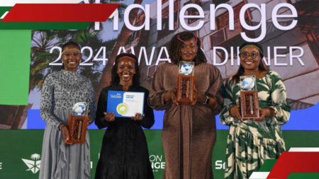 From Left, Susan Nambusi, KQ Ag. Senior Manager Innovation, Wakina Mutembei, KQ Lead Sustainability, Mercy Mwamba KQ Inflight Performance Manager and Cynthia Otoro JM Commercial Director. Photo: KQ.