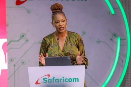 Esther Waititu Chief Financial Services Officer giving her remarks during the M-pesa Business Credit Launch in Nairobi on 21 st May, 2025 at the Michael Joseph Center.