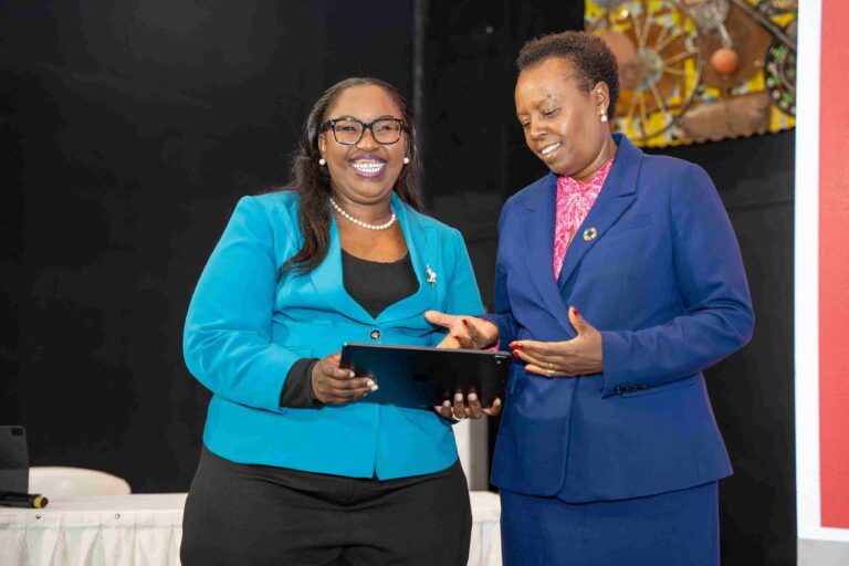 EABL CFO Risper Ohaga and CEO Jane Karuku presenting FY2025 financial results—recognized for steering East African Breweries through macroeconomic shifts, driving regional growth, and advocating for industry reform amid rising illicit alcohol trade.