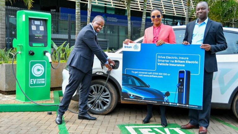 Britam Launches Electric Vehicle Insurance Cover, Accelerating Kenya’s Green Mobility Agenda James Mbithi, Hilda Njeru, and Leonard Chirchir at Britam EV insurance launch in Nairobi.