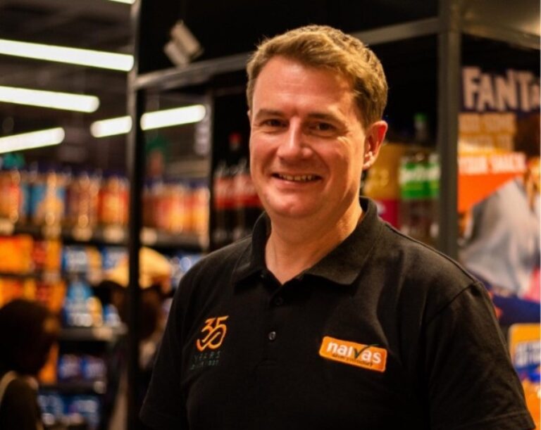 Andreas von Paleske, newly appointed CEO of Naivas Supermarkets, standing inside a store aisle during the company’s 35th anniversary celebration.