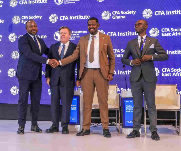 Africa urged to fund growth through domestic capital Oyebanji Fehintola, Marshall Bailey, Abubakar Hassan Abubakar, and Francis Nasyomba at Africa Investment Conference opening in Nairobi.