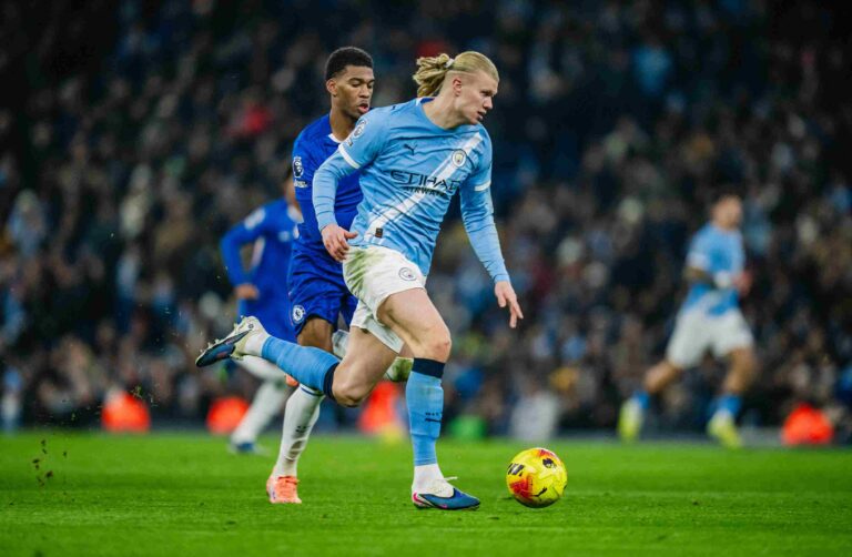 Erling Haaland leading Manchester City’s attack during the 2025 season