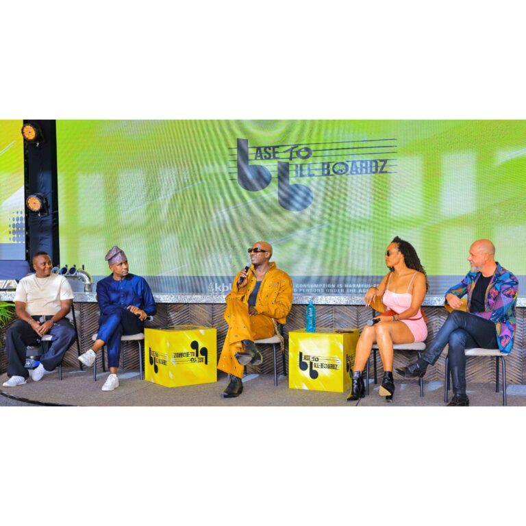 Group photo featuring Simon Maina, Mark Mugisha, Bien, Chiki Kuruka, and Marek Fuchs at the Base to Billboardz launch event.