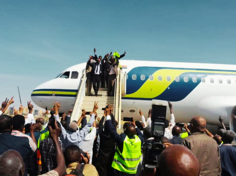 Sudan Airways Airbus A320 lands at Khartoum International Airport after two-year suspension of scheduled flights