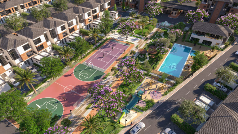 Architectural render of 156 Elara, a KES 5.6 billion luxury townhouse development of 156 units by Mi Vida Homes inside Tatu City, Kiambu County, Kenya.