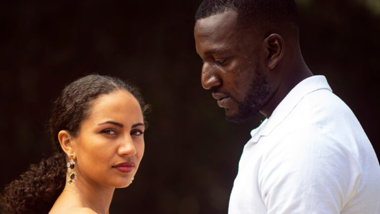 Quincy Rapando and Kate Snow as former lovers Kwame and Amana in Kenyan film Back to Us shot in Watamu