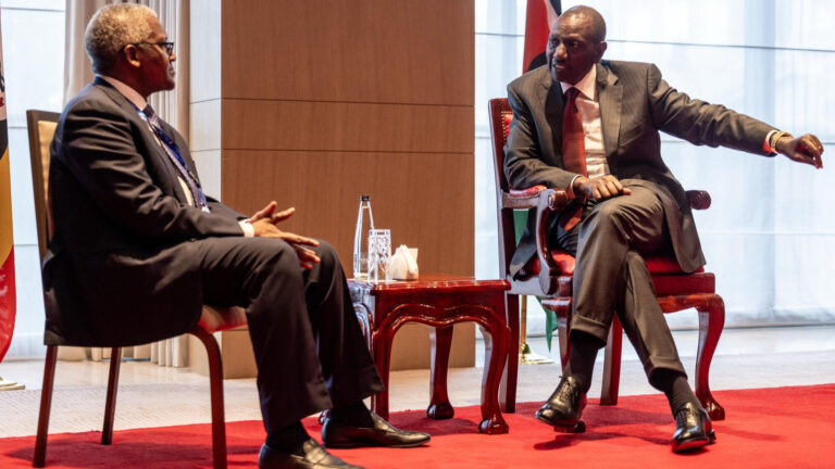 Aliko Dangote and President William Ruto meet on the sidelines of the Africa We Build Summit in Nairobi, April 2026.