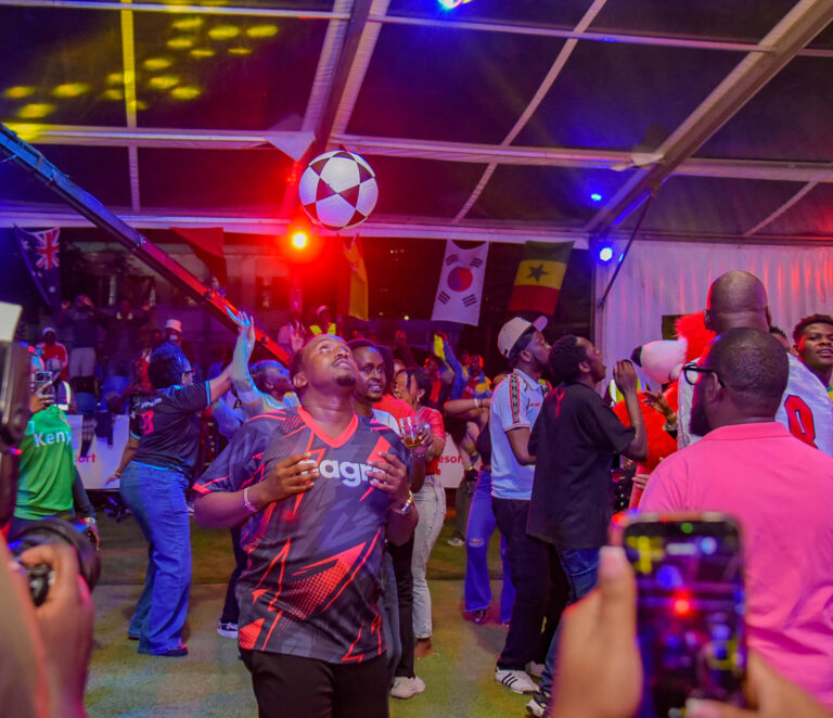 BetGr8 Chairman Jimal Ibrahim Hassan having a fuun moment during the World Cup opening event in Uhuru Park