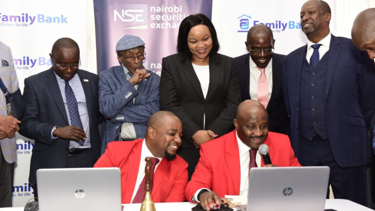 Family Bank executives and NSE officials at the listing ceremony on the Nairobi Securities Exchange, June 23, 2026