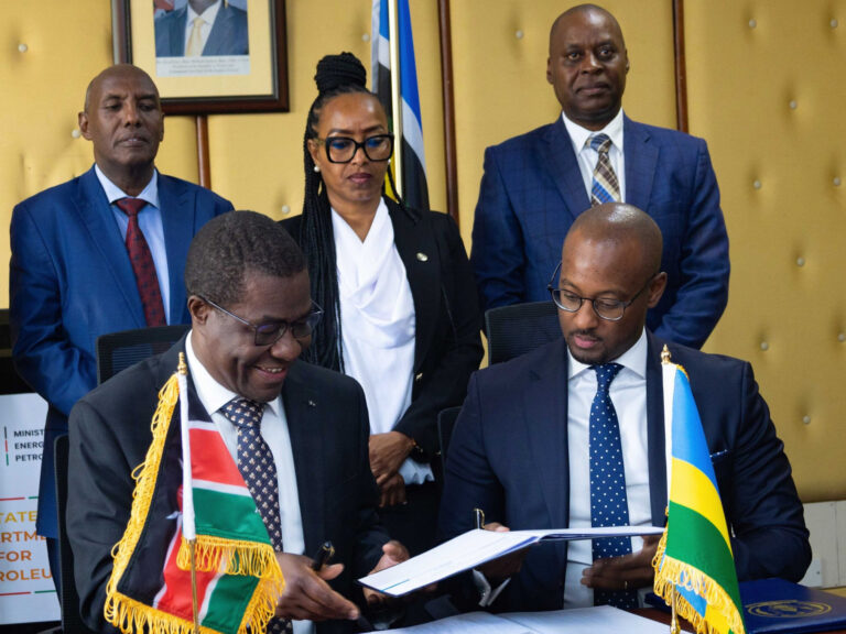 Opiyo Wandayi and Antoine Marie Kajangwe sign Kenya Rwanda petroleum agreement