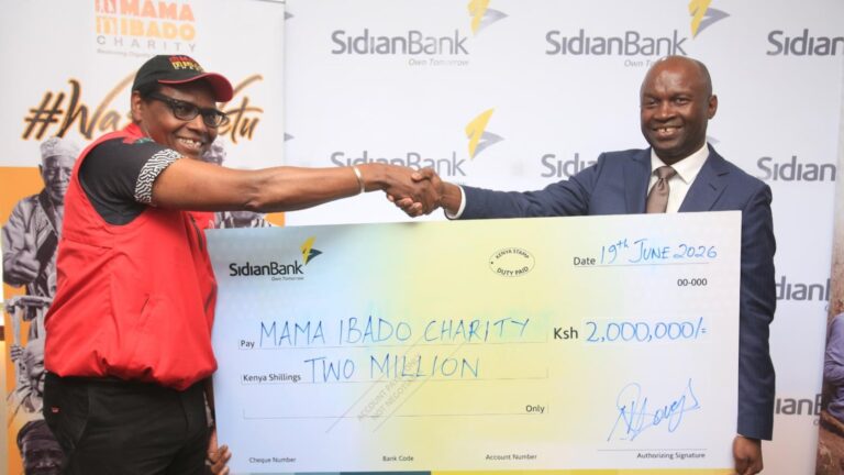 Sidian Bank CEO John Okulo hands KES 2 million cheque to Mama Ibado Charity for Run 4 Seniors