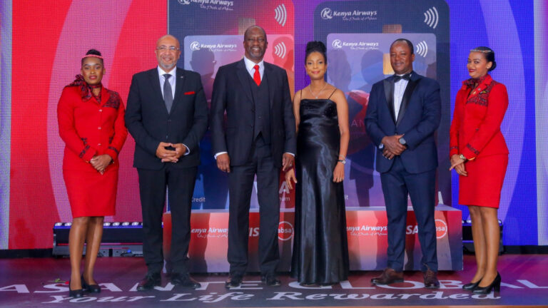 Kenya Airways and Absa executives unveil the Asante Global Credit Card in Nairobi
