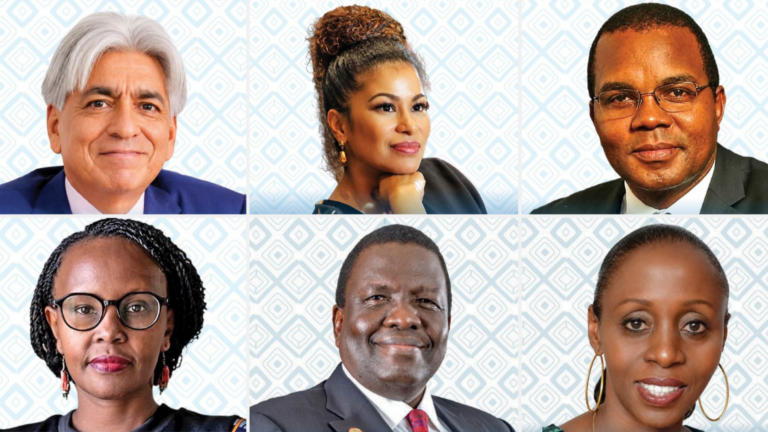 Photo collage of Bharat Thakrar, Dr Julie Gichuru, Julius Kangogo Kipngetich, Juliana Rotich, Wilfred Musau and Georgia Mutagahywa, Nation Media Group's incoming board directors