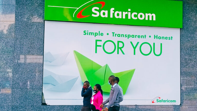 Safaricom billboard reading Simple Transparent Honest For You outside a Nairobi building