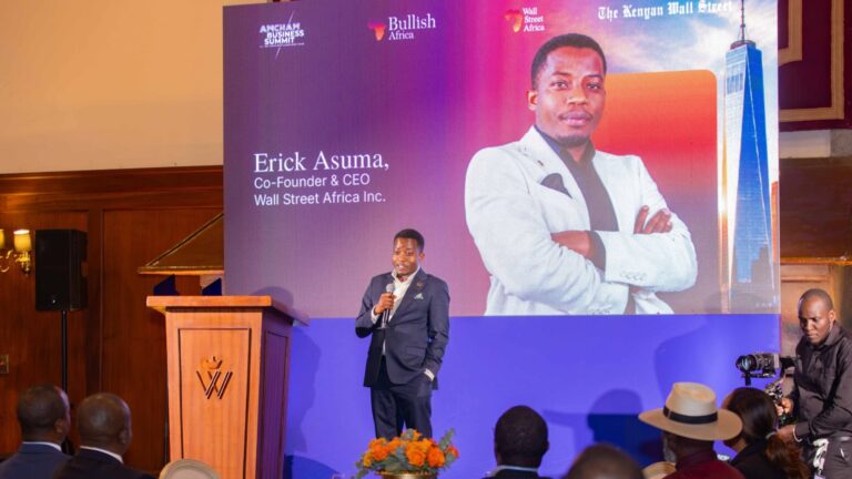 Erick Asuma speaks at the Bullish Africa AmCham VVIP dinner in Nairobi