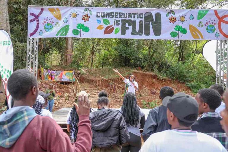 Participants plant indigenous seedlings at Turaco Camp in Oloolua Forest on Mazingira Day